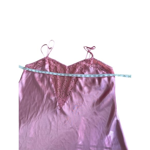 Pink Lace-Trim Satin Nightgown By Intimate Pleasures Spaghetti Straps Open-Back - Picture 7 of 10